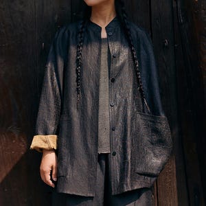 D286---Cracked Mud Silk Oriental Shirt / Overshirt, Gambiered Silk Button-Down Shirt Jacket, Made to Order.