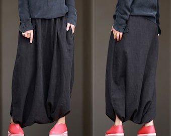 063---Womens Multi Washed Linen Cotton Blend Harem Pants, Skirt Pants, Thai Pants, Pantskirt, Japanese Diaper Pants, Fisherman's Pants.