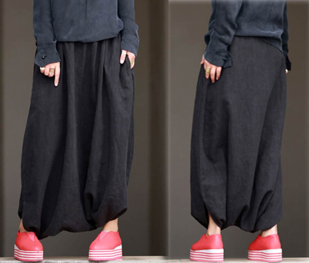 063---Womens Multi Washed Linen Cotton Blend Harem Pants, Skirt Pants, Thai Pants, Pantskirt, Japanese Diaper Pants, Fisherman's Pants.