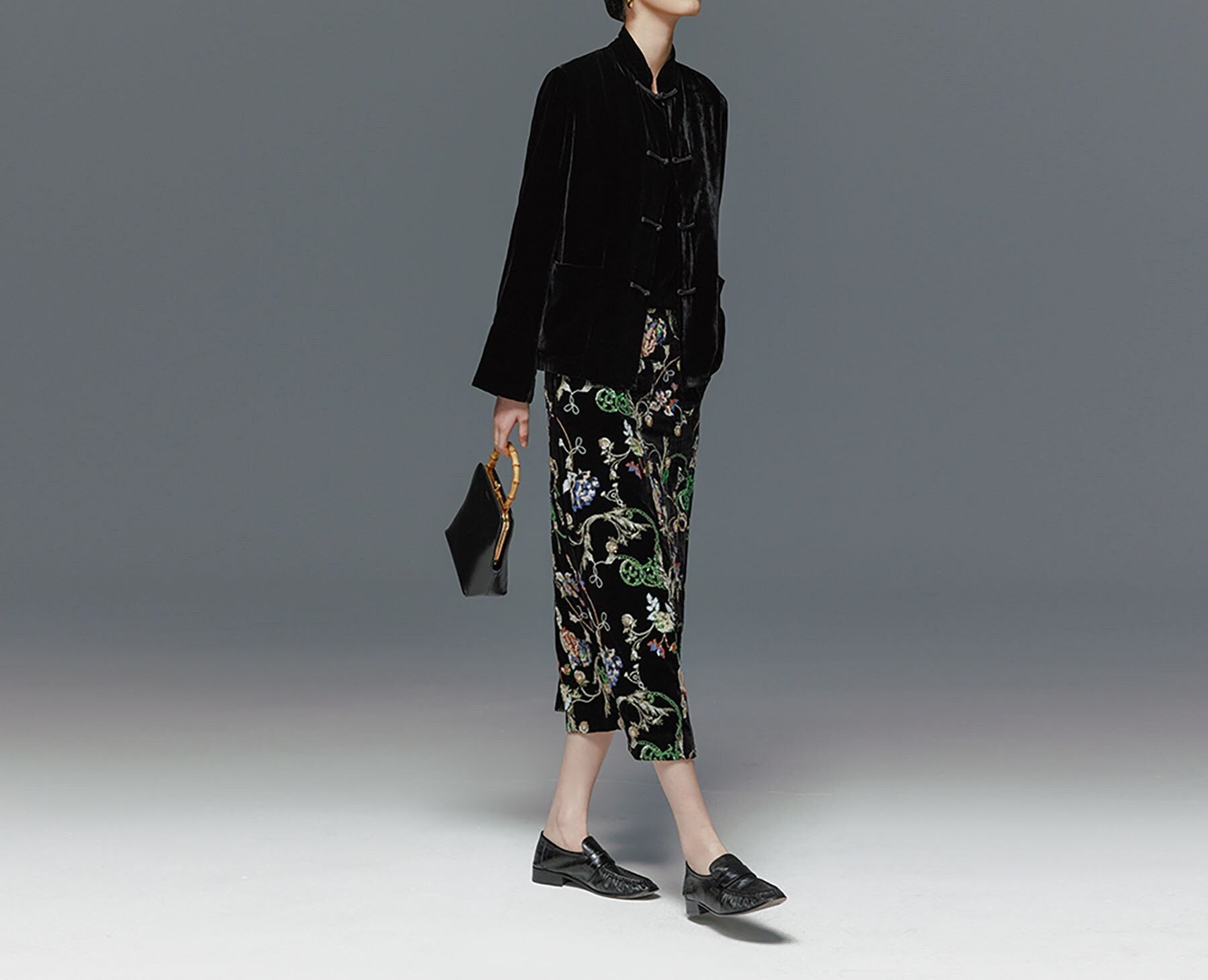 W089---spring Jacket, Silk Velvet Lined Jacket in Black