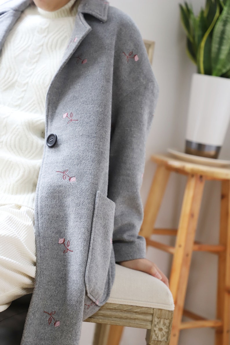 429Women's Embroidered Wool Oversized Coat Simplicity Etsy