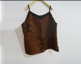 X087---Reversible Printed Mud Silk Cami Top, Gambiered Silk Speghetti Top, Camisole,  Made to Order.