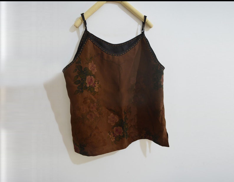 X087Reversible Printed Mud Silk Cami Top, Gambiered Silk Speghetti Top, Camisole, Made to Order. image 1