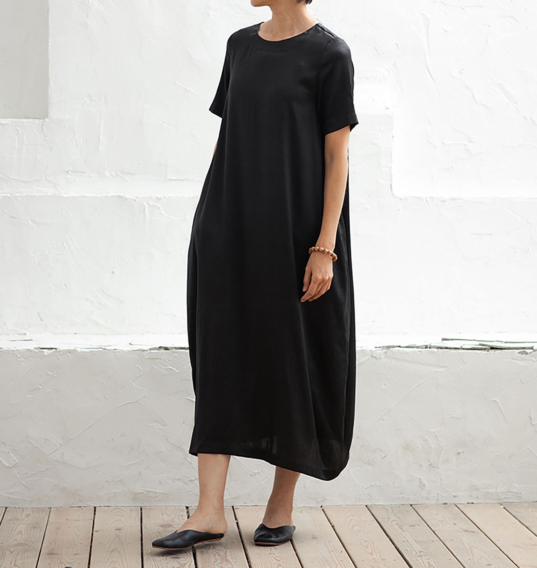 D084---mud Silk Charmeuse Cocoon Shape Dress, Little Black Dress, Silk ...