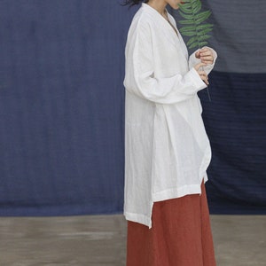 P098Chinese Style Linen Top / Linen Jacket, Modified Cheongsam Jacket, Fall Outerwear, Autumn Blouse, Made to Measure. image 6