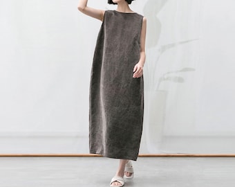 J055---Cracked Mud Silk Sleeveless Coccon Dress in Gray, Tank Dress, Made to Order.