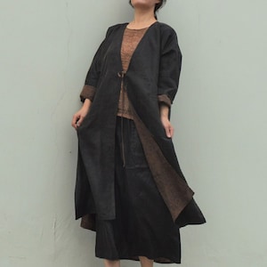 A295---Reversible Cracked Mud Silk / Gambiered Silk / Guangdong Gauze Duster Coat, Tea Silk Jacket, Cardigan, Outerwear, Wrap Coat.
