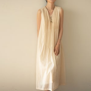 E104Women's High Count 100S Cotton Pintucked Sleeveless Dress / Tank Dress in Cream White, Made to Order. image 5