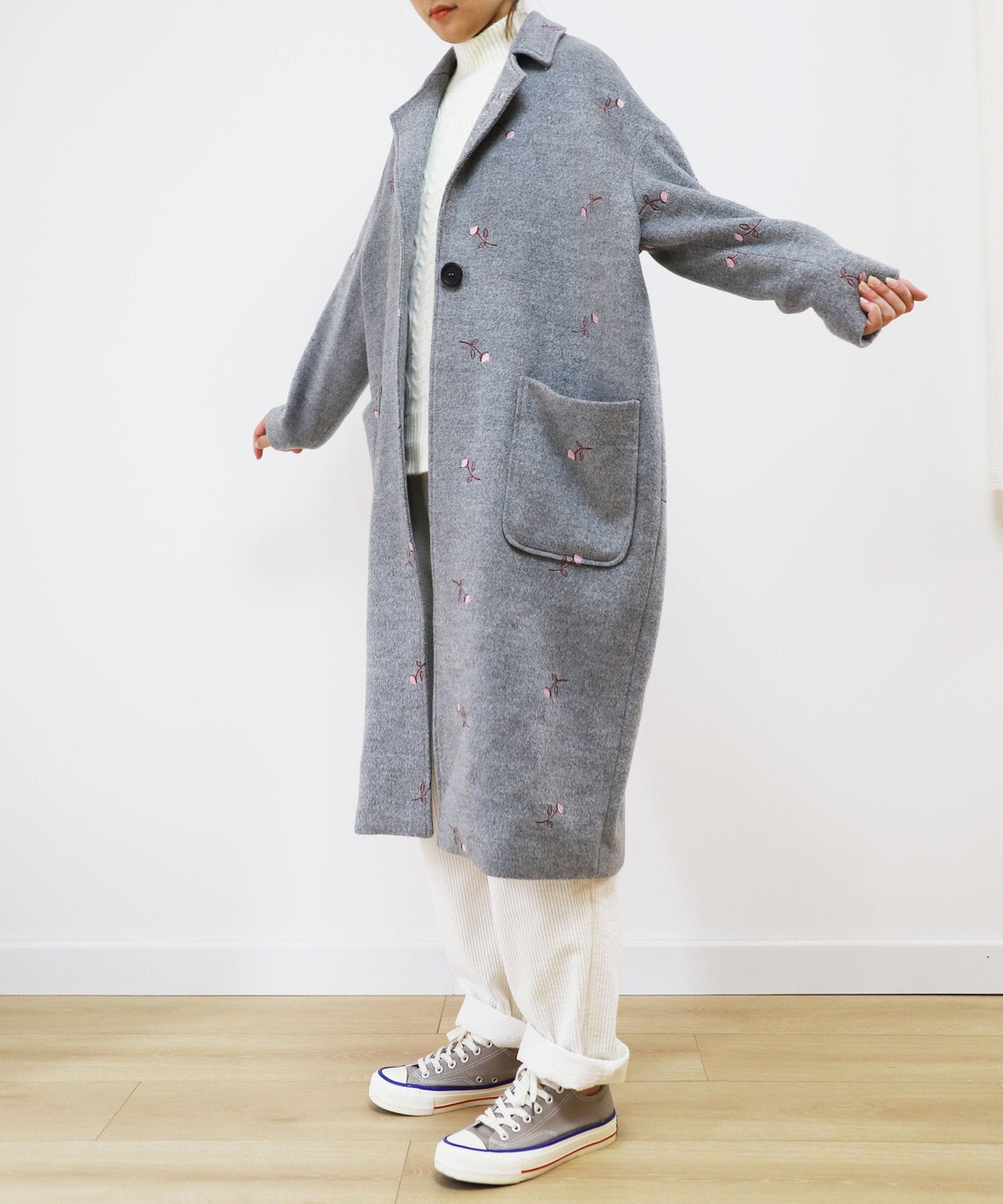 429Women's Embroidered Wool Oversized Coat Simplicity Etsy