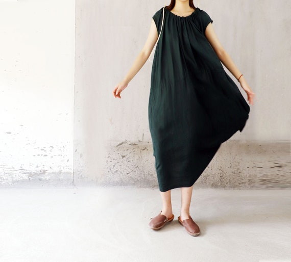 forest green linen dress