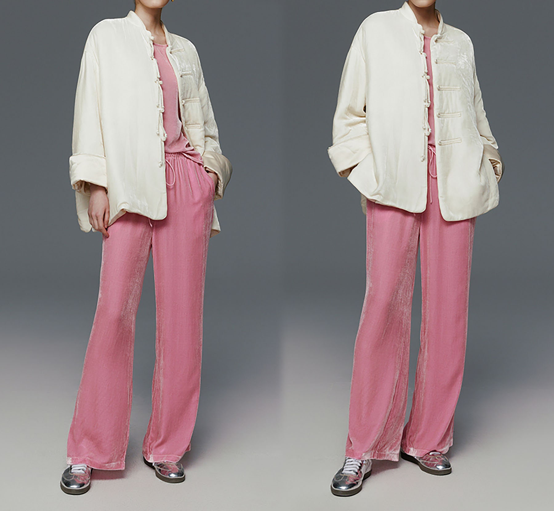 W087---spring Jacket, Silk Velvet Quilted Crop Jacket in off