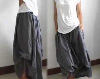 029---Gray Linen Skirt, Multi Wear Woman Summer Skirt, Full Skirt, Beach Boho Style, Bohemian Rhapsody, Plus Size clothing, Plus Size Skirt.
