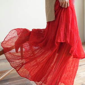 D262---Eleganter Crushed Leinen hauchdünner Rock, Zweilagiger Swing Rock, Boho Rock, Sommer Mesh Rock, A-Linie Großer Maxi Rock, Made to Order