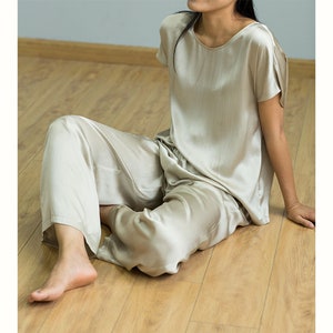 A120---Mother&#39;s Day / Thanksgiving Gift, Mulberry Silk Pajama Set, Homewear,  Lounge and Sleepwear, Nightgowns, Loungwear, Made to Order.
