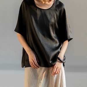 C044---Loose Fitting Mud Silk Crepe Satin Tee / Top, Gambiered Silk Charmeuse Blouse, Plus Size, Made to Order.