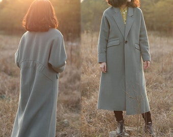 F014---Women's Simplicity Double-faced Wool Cashmere Maxi Coat, Hand Stitched Coat,  Minimalist, Zen Luxury Winter Outerwear, Made to Order.