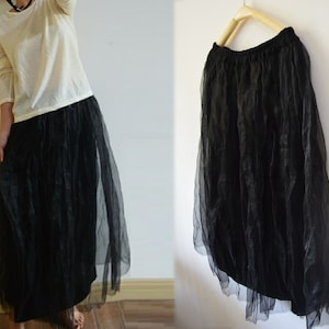 A198---Black Silk Organza Skirt, with Knit Wool Lining,  Plus Size, Made to Order.