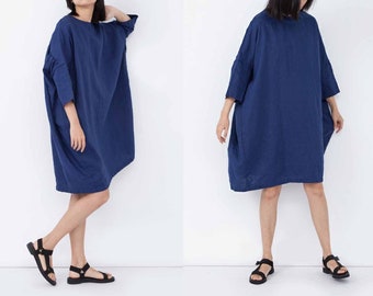 L001--- Blue French Linen Womens Smock Top Tunic, Kaftan, Women Tunic, Plus Size Tunic,  Maternity, Linen Tunic Dress,  Oversized Tunic.