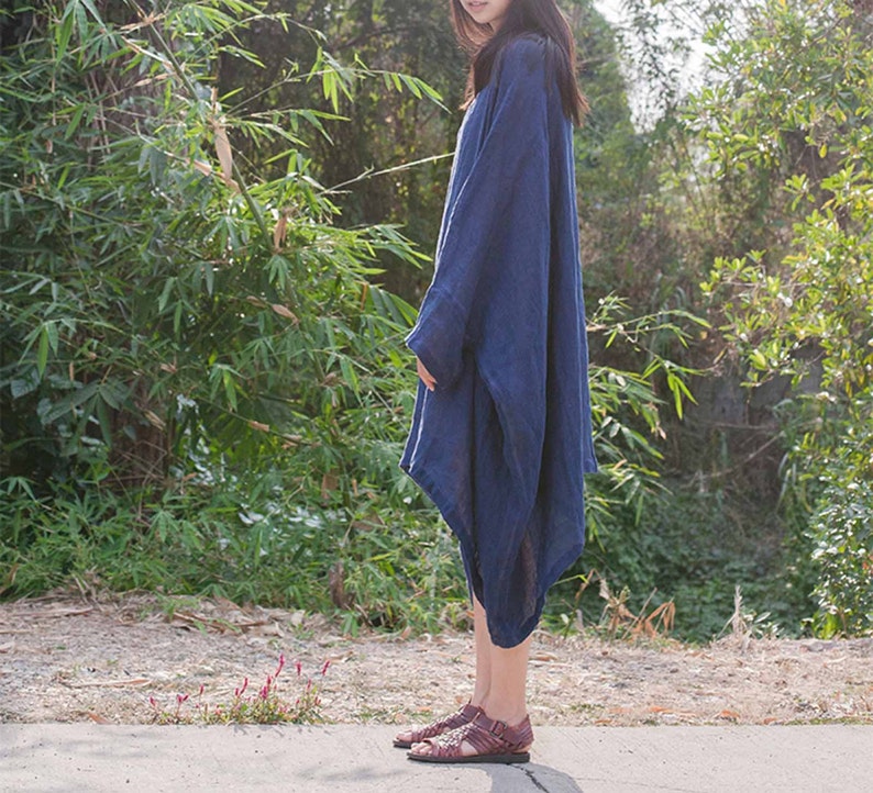 199---Linen Dress Oversized Red Loose Tunic Dress, Plus size Maternity Excluding the inner Slip Plus Size One size fits most.