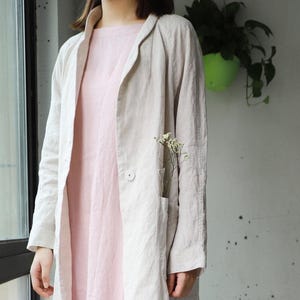 Z113---French Linen Duster Coat, Women Linen Coat, Trench Coat, Flax Linen Shawl Collar Jacket, Fall Outerwear