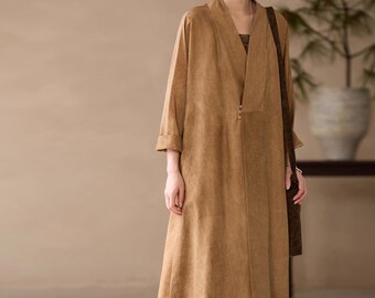 L034---Distressed Plant Dye Silk Charmeuse Zen Coat, Stir Dye Silk Coat, Made to Order.