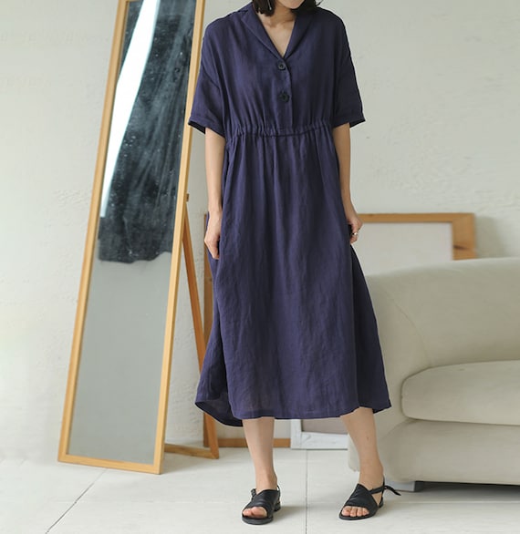 chinese dress ladies Uoozee-Official Loose Sleeveless Solid Color Split-Side Shawl Collar Maxi Dresses Fuschia / S main image 1