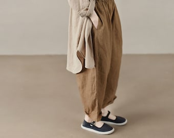 B080---Tapered Boyfriend Heavy Weight Washed Linen pants, Relaxed, Slouchy Fit , Loose Women Trousers, One Size Fits Many.