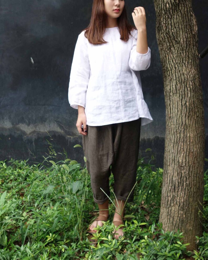 701white Linen Top / Tee With Back Ruffled Hem Pre-washed | Etsy