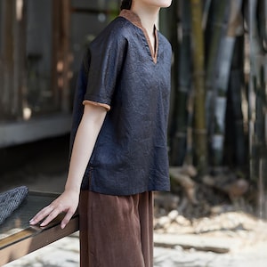 Q702---Cracked Mud Silk Chinese Blouse, Gambiered Silk Summer Tee, Made to Order.