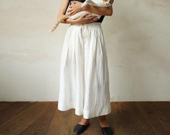 D031---Washed Linen Wide Leg Pants / Culotte, Gaucho Pants, Yoga Pants, Skirt Pants, Pants Skirt, Skants, Made to Order.