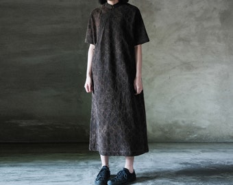 N077---Jacquard Mud Tussah Silk Cheongsam Dress / A-line Qipao Dress / A Line Qi Pao / Chi Pao, Made to Order.