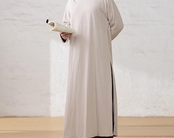L031---Men's Ramie Cheongsam, Changshan in Beige, Traditional Chinese Costume, Kong Fu Suit, Kung Fu Uniform, Made to measure.