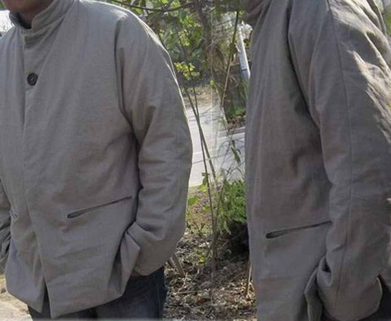 111---Giacca da uomo in lino con imbottitura a collo alto, abito