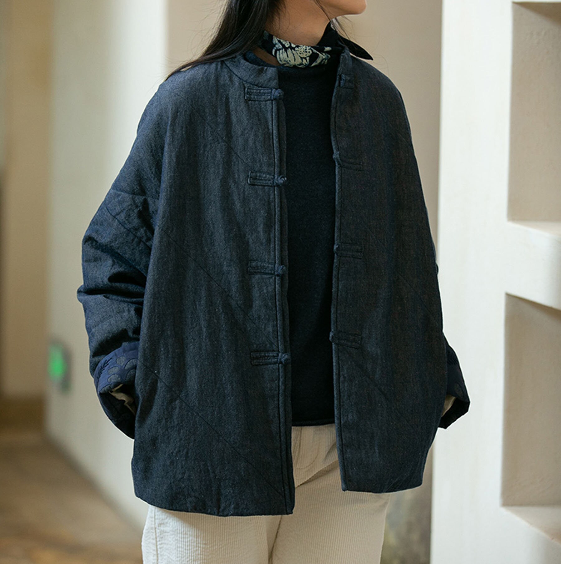大人気新作 E025---women's Linen Jacket Denim Quilted Blend Cotton Clothing