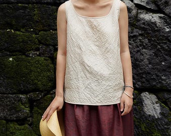 D269---Tusssh Silk Square-neck Tank Top, Raw Silk Sleeveless Top in Natural Off White Color, Girl's Silk Summer Top, Made to Order.