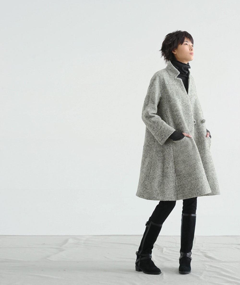 159-women's Loop-yarns Wool Trapeze Coat,a-line Bracelet 159-women's Loop-yarns Wool Trapeze Coat,a-line Bracelet