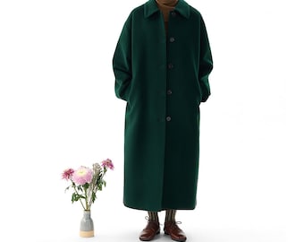 V005---Cappotto oversize in lana verde smeraldo da donna, cappotto lungo vintage/classico, trench, soprabito, cappotto in lana, cappotto piccolo