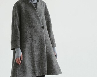 159-women's Loop-yarns Wool Trapeze Coat,a-line Bracelet