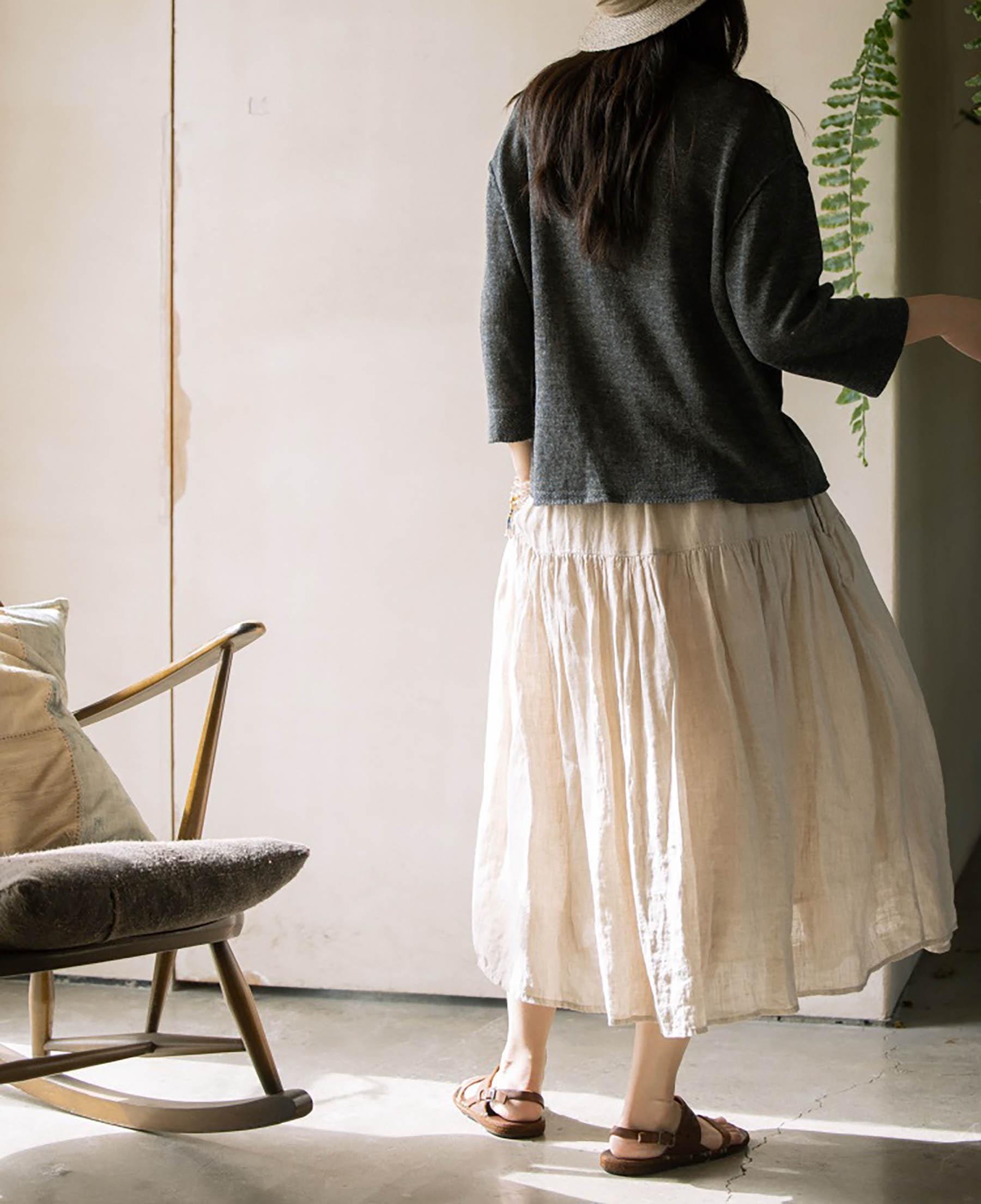 O109---flax Linen Tiered Skirt, Long Linen Skirt, Linen Maxi Skirt