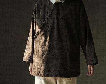N121---Mud Tussah Silk Slant Placket Spring Jacket, Chineses Coat, Made to Order.