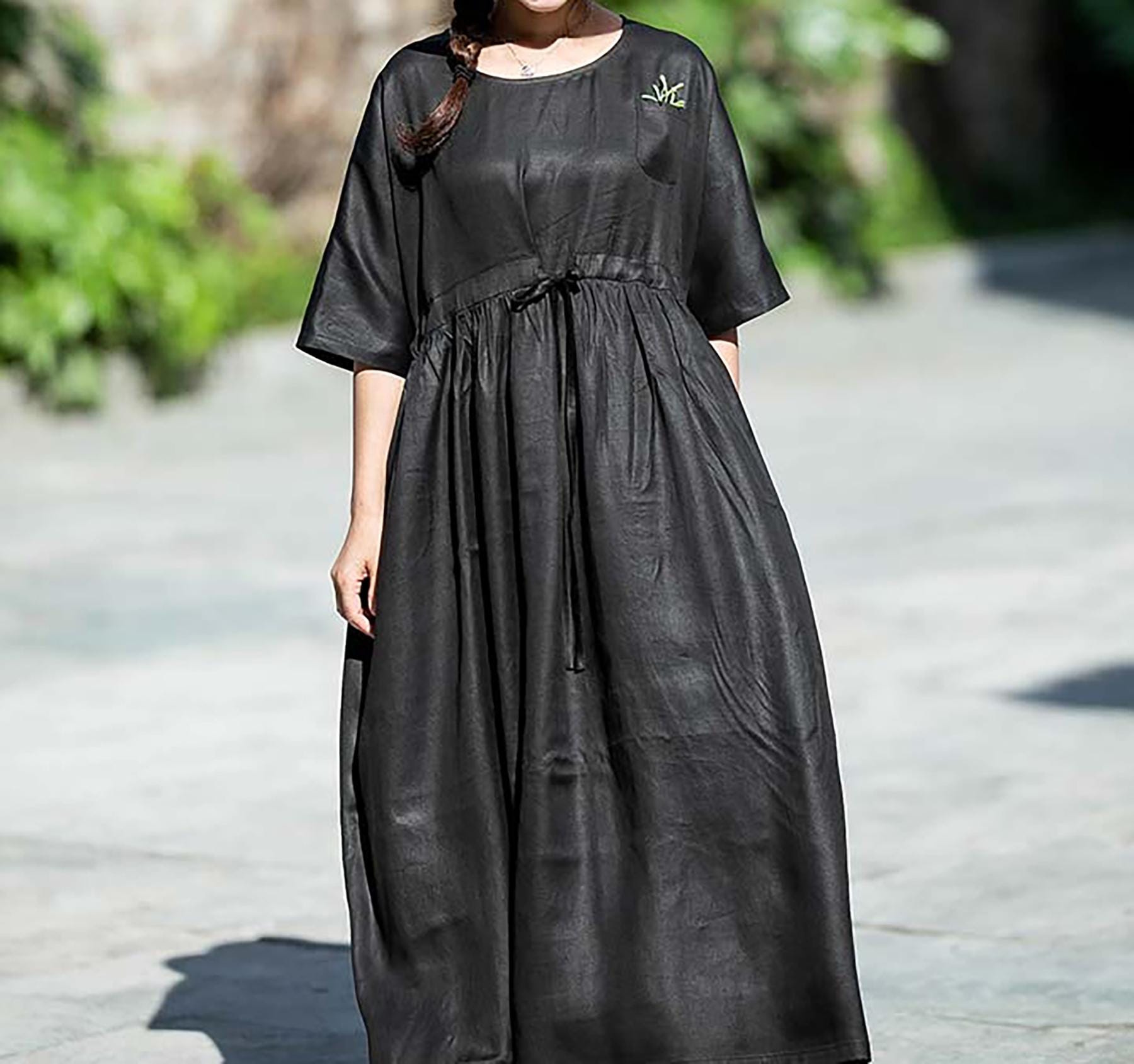 W127---oversized Mud Silk Charmeuse Gather Waist Dress, Xiang Yun