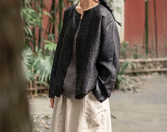 D285---Cracked Mud Silk Over Shirt, Gambiered Silk Button-Down Shirt Jacket, Made to Order.