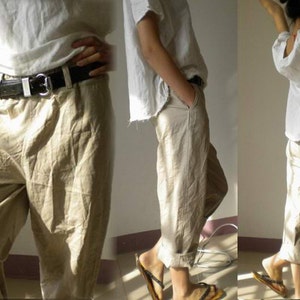 028Slightly Tapered Boyfriend French Linen pants Excluding the belt, Relaxed, Slouchy Fit , Loose Linen Pants / Women Linen Trousers. image 2