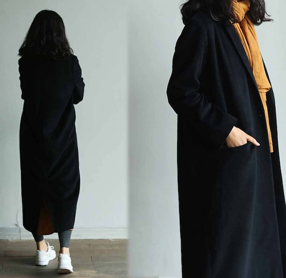 605---simplicity Black Wool Cashmere Blend Coat, Pure Wool 605---simplicity Black Wool Cashmere Blend Coat, Pure Wool