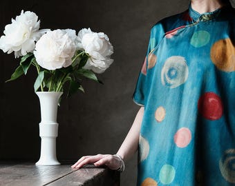 N122---Heavy Weight Printed Charmeuse Mud Silk Satin Modified Qipao Dress, Mud Silk Cheongsam Dress, Chinese Dress, Made to Order.