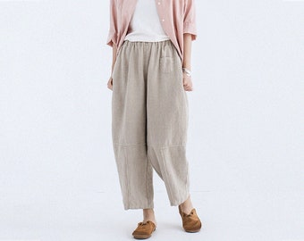 G090---Flax Linen Pants, Tapered Pants, Linen Summer Trousers, Made to Order.