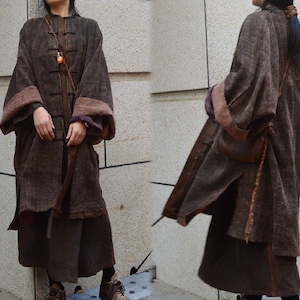 A708--Hand Woven Mud Tussah Silk Chinese Coat, Gambiered Silk Jacket,  Made to Order.