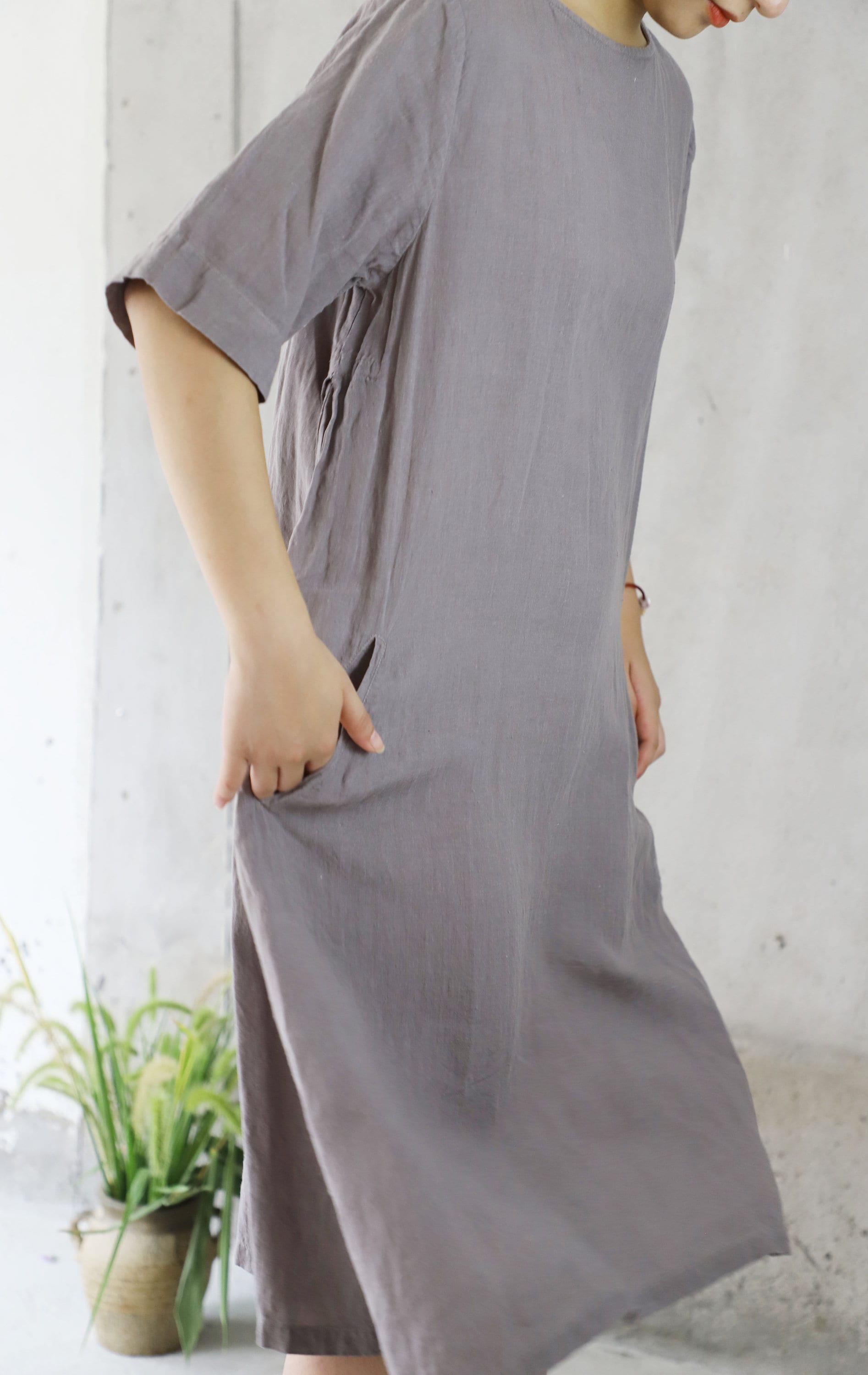 Z144---washed Linen Dress, Rock Gray A-line / Trapeze Dress