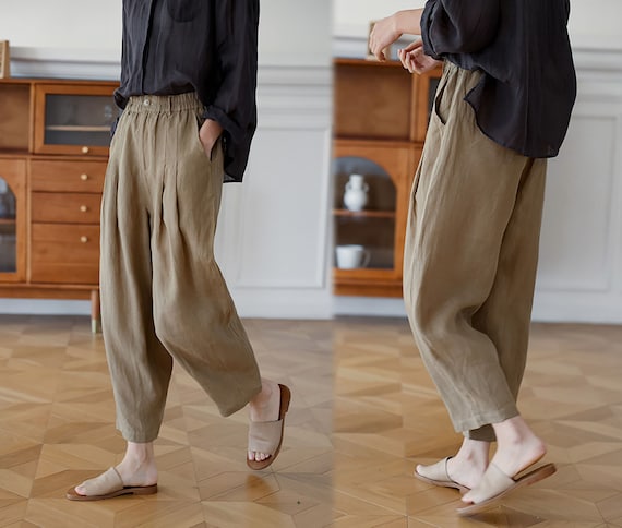 V408---women High Count Linen Pants, Linen Trousers. Elegant