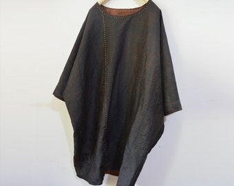 A538---Reversible Cracked Mud Silk Tunic Top / Gambiered Silk Tee / Guangdong Gauze T-shirt, Blouse, Made to Order.
